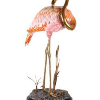 Flamingo aus Bronze und Porzellan - 81 cm hoch
